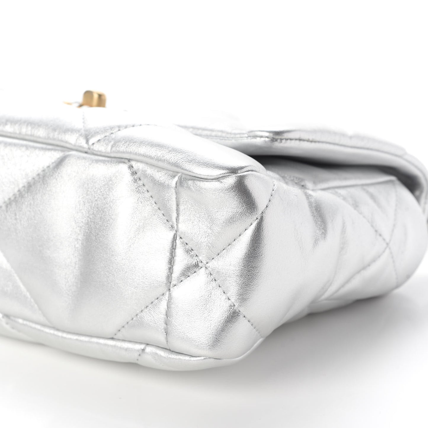 Metallic Lambskin Quilted Medium Chanel 19 Flap Silver