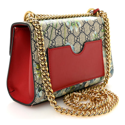 Gucci GG Supreme Monogram Blooms Small Padlock Shoulder Bag Beige Blue Navy Hibiscus Red 3 of 10