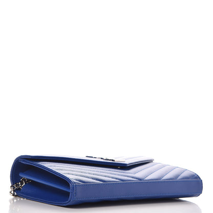 Saint Laurent Grain De Poudre Matelasse Monogram Chain Wallet Royal Blue 4 of 6
