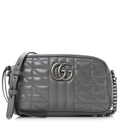 Gucci Calfskin Matelasse Aria Small GG Marmont Chain Shoulder Bag Deep Grey 1 of 10
