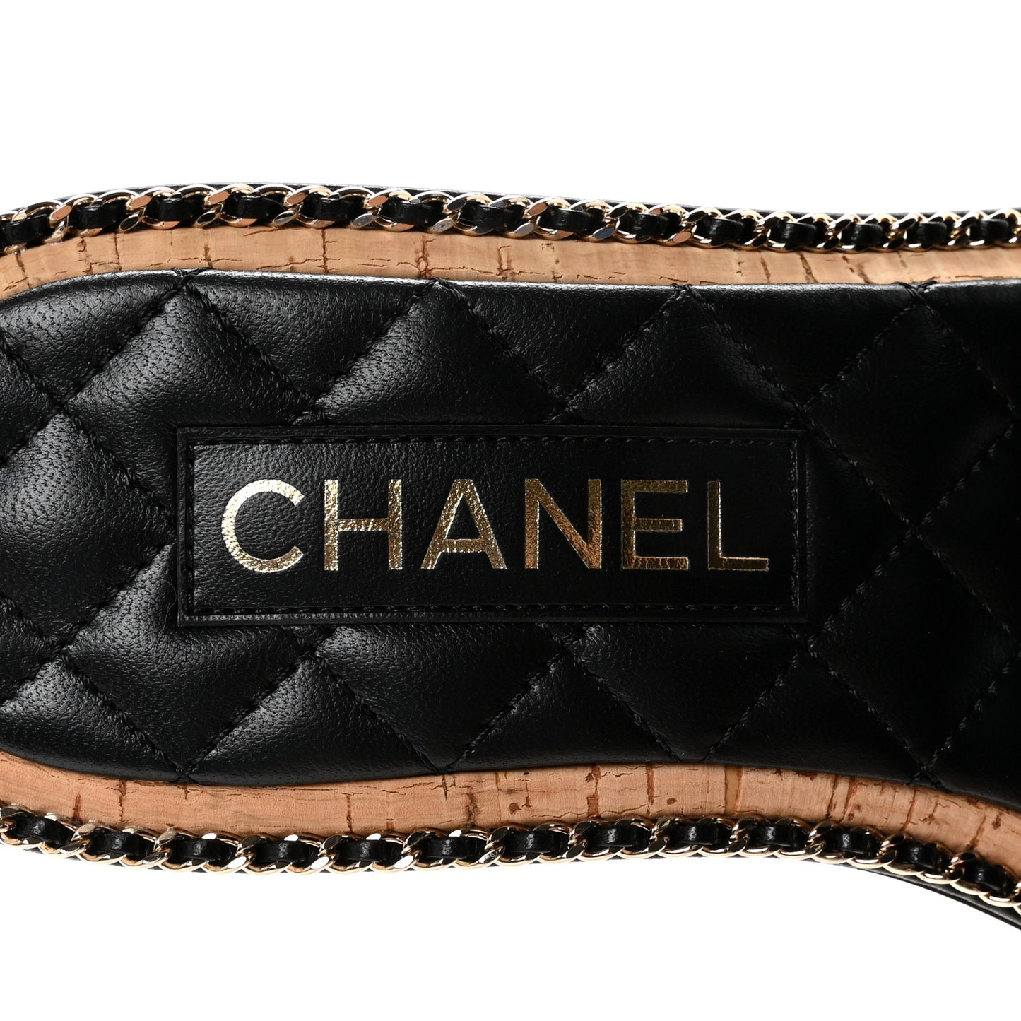 Lambskin Quilted Chain CC Sandals 39.5 Black