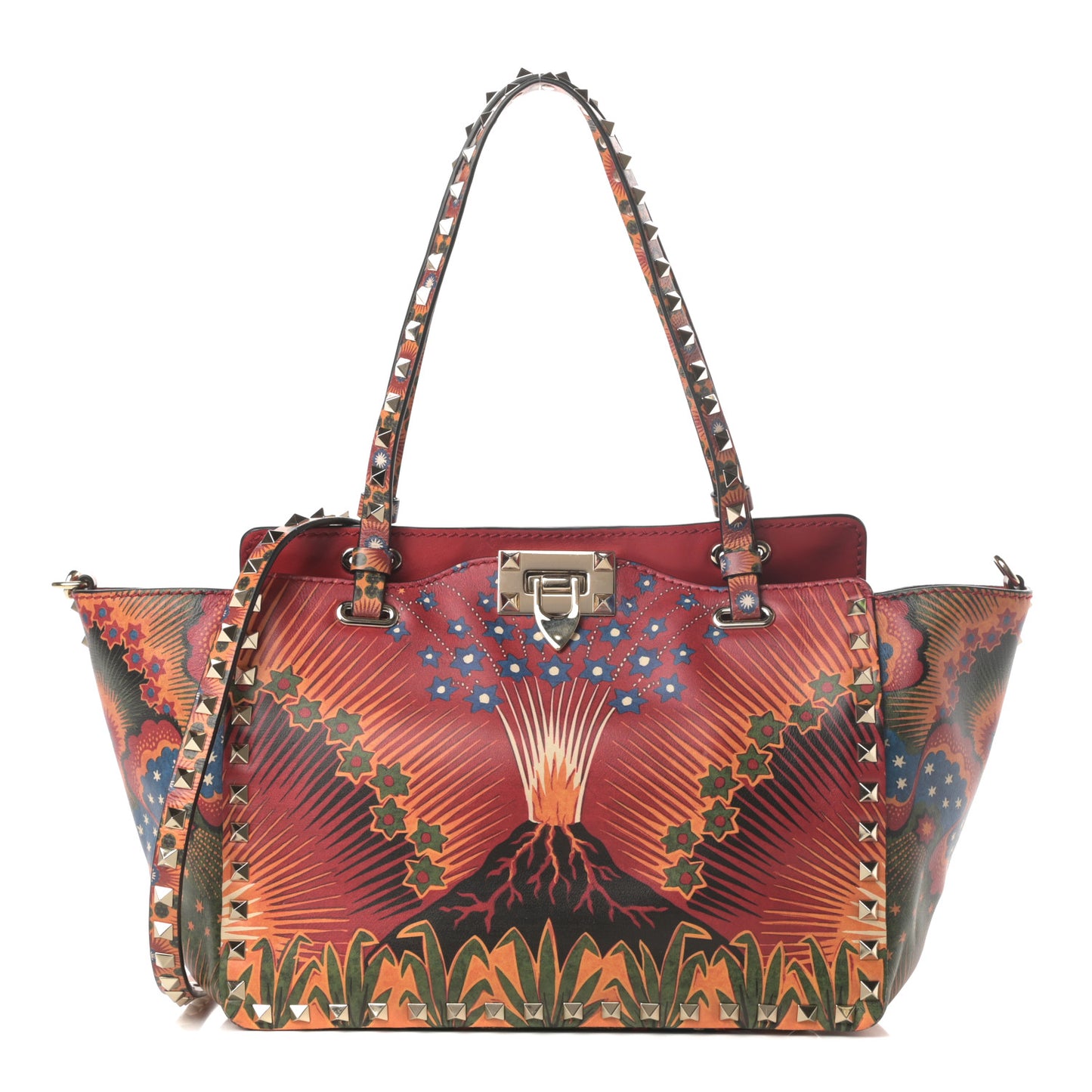 Vitello Enchanted Wonderland Small Rockstud Tote Rosso