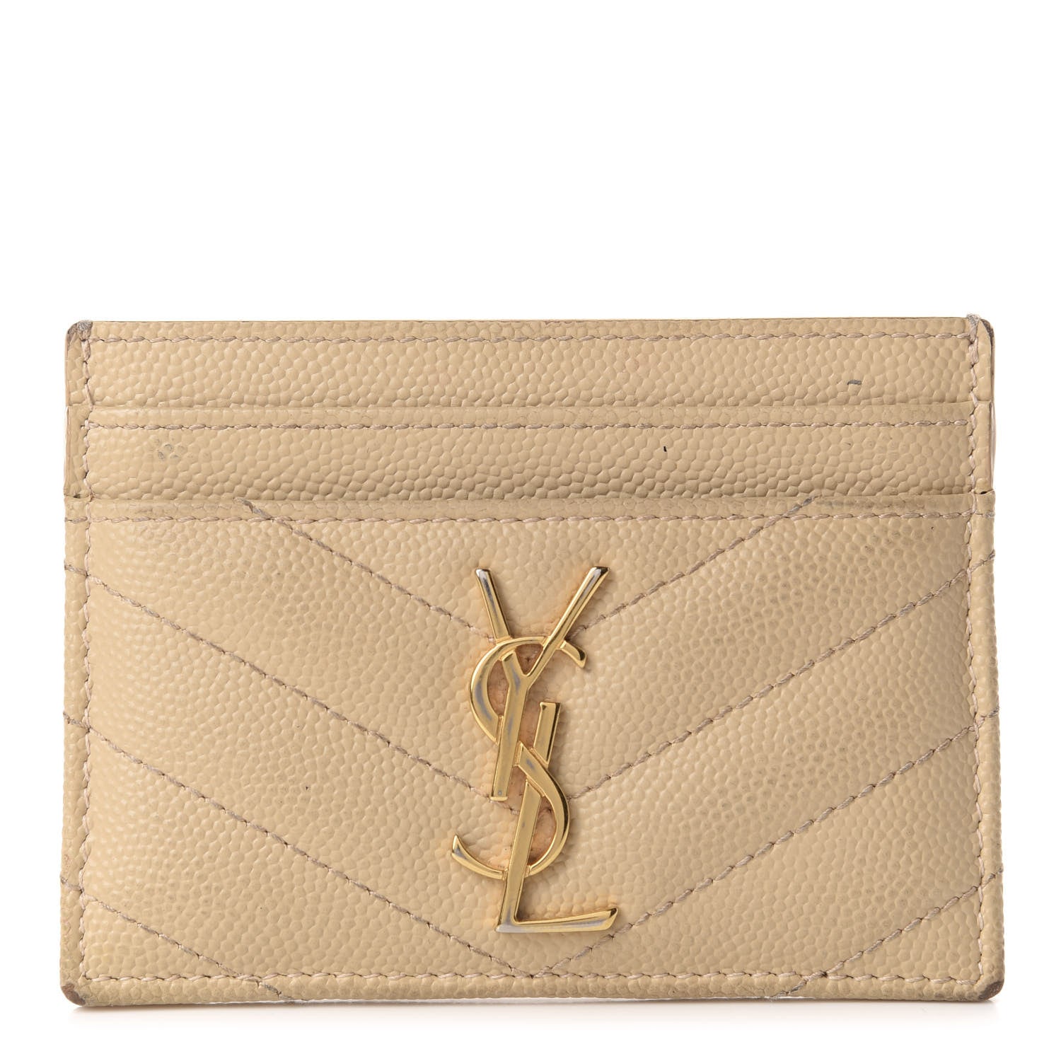 Saint Laurent Grain De Poudre Matelasse Chevron Monogram Credit Card Case Nude Powder 1 of 11