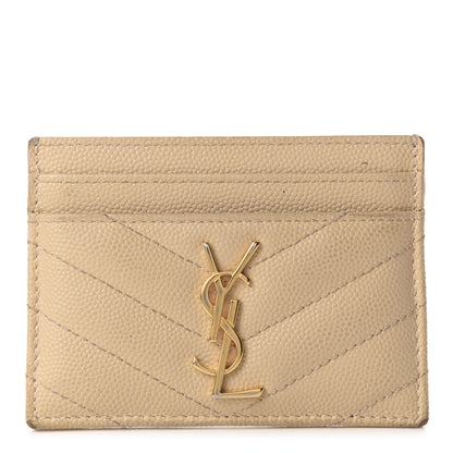 Saint Laurent Grain De Poudre Matelasse Chevron Monogram Credit Card Case Nude Powder 1 of 11