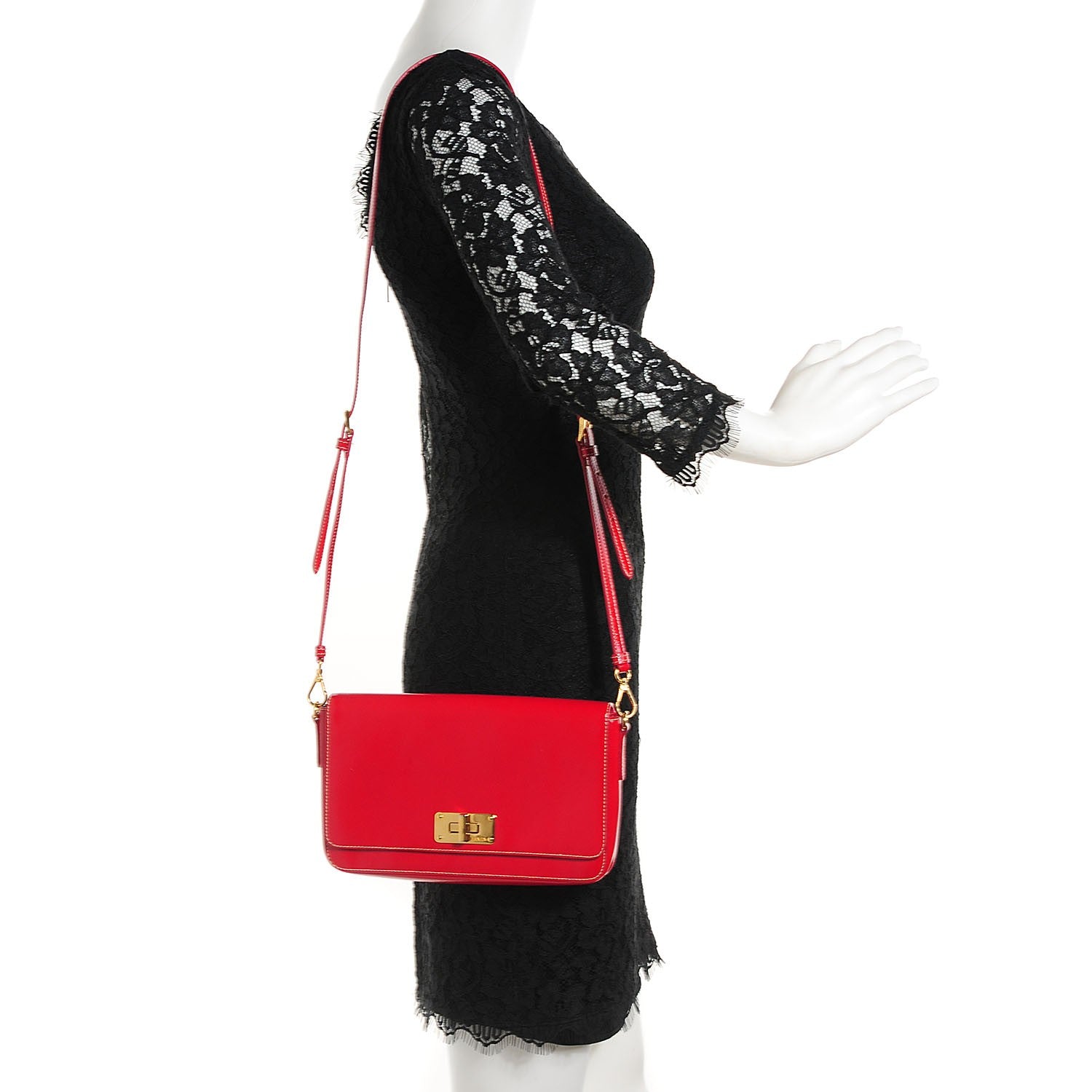 Prada Saffiano Vernice Crossbody Flap Bag Rosso 2 of 9