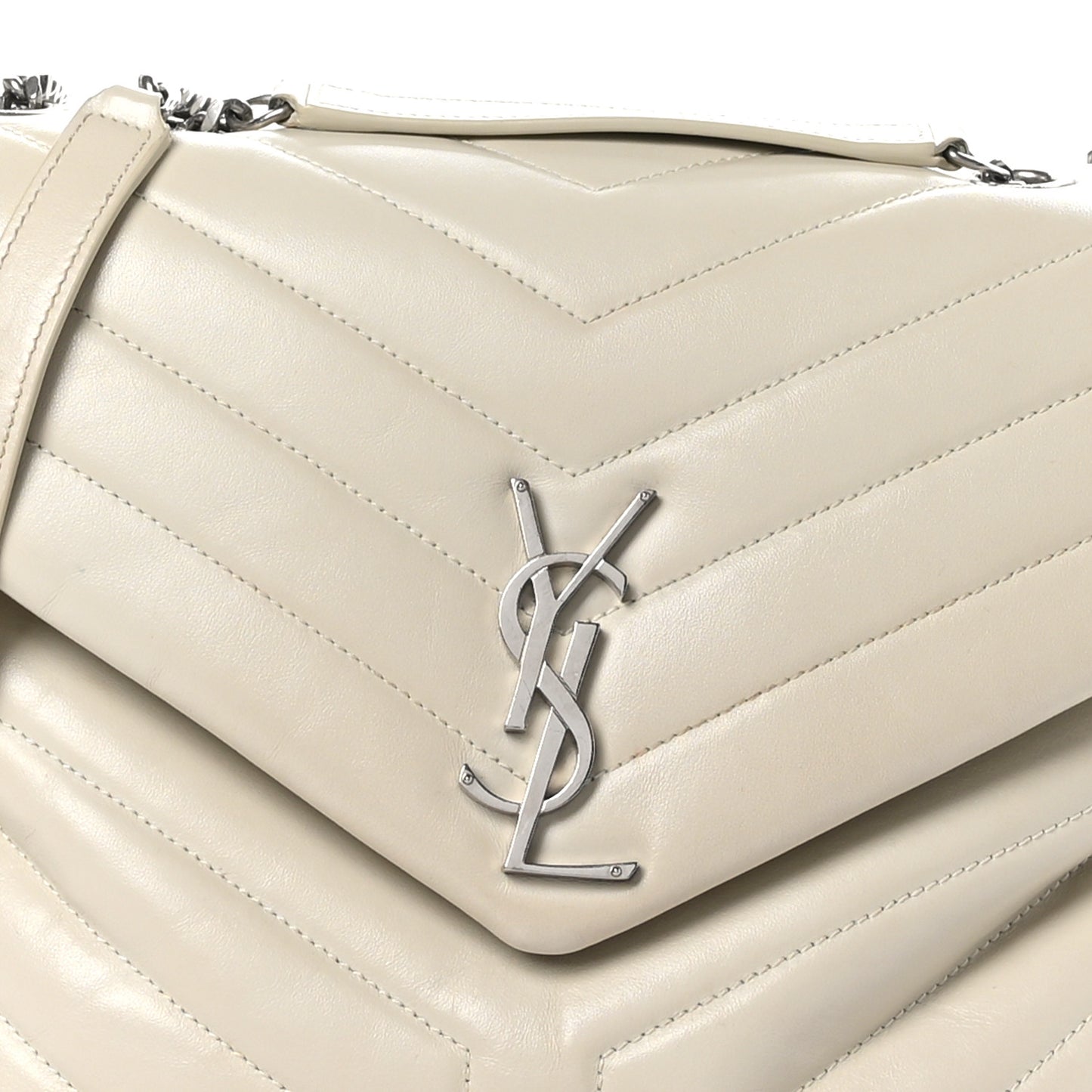 Calfskin Y Quilted Monogram Medium Loulou Chain Satchel Ivory