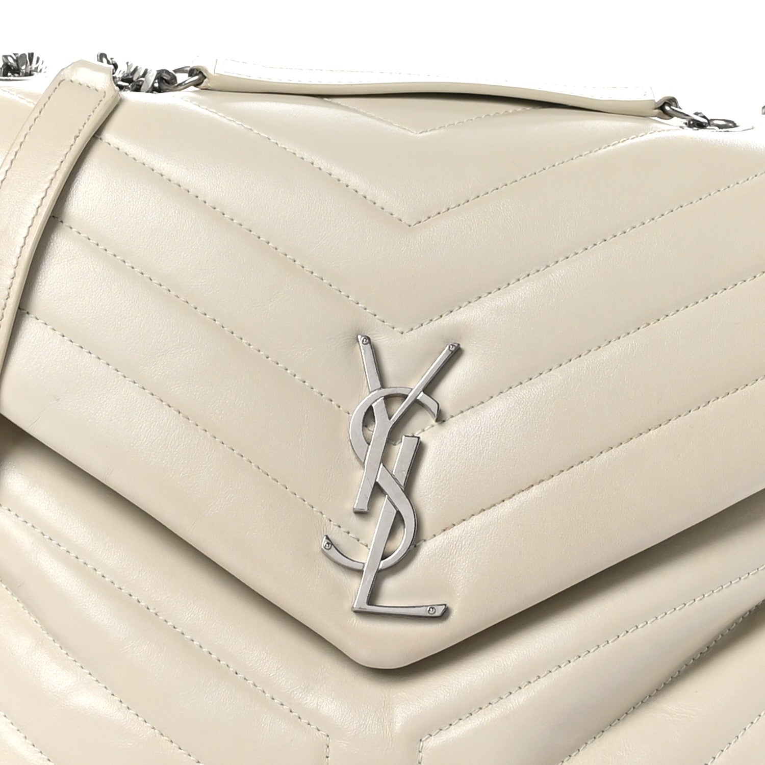Saint Laurent Calfskin Y Quilted Monogram Medium Loulou Chain Satchel Ivory 9 of 12