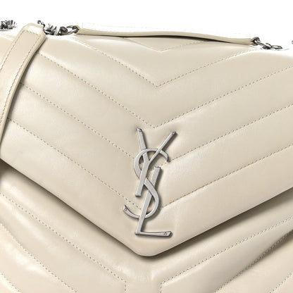 Saint Laurent Calfskin Y Quilted Monogram Medium Loulou Chain Satchel Ivory 9 of 12