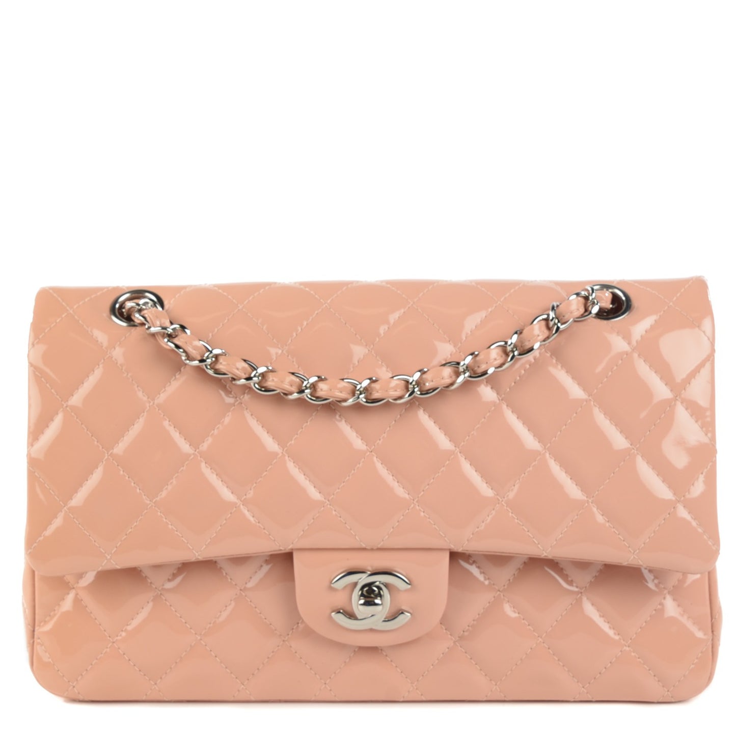 Patent Quilted Medium Double Flap Light Pink
