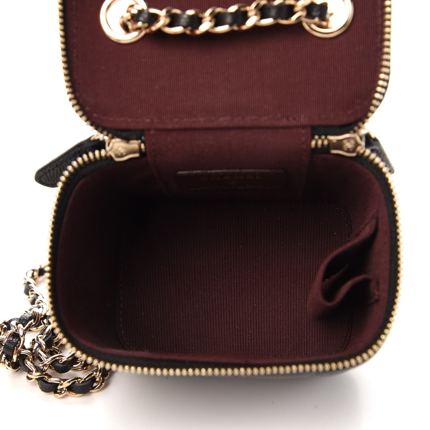 Caviar Quilted Mini Vanity Case With Chain Black