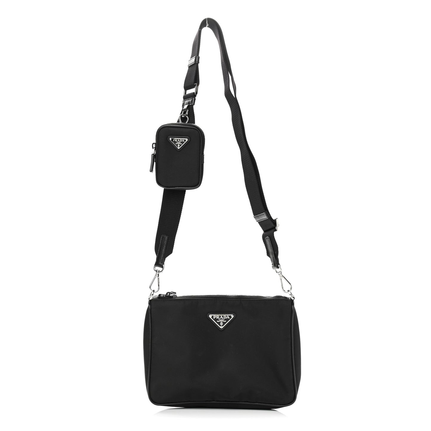 Re-Nylon Saffiano Pocket Zippered Shoulder Bag Black