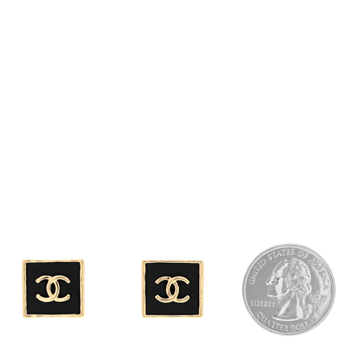 Chanel Metal Enamel CC Square Earrings Gold Black 2 of 4