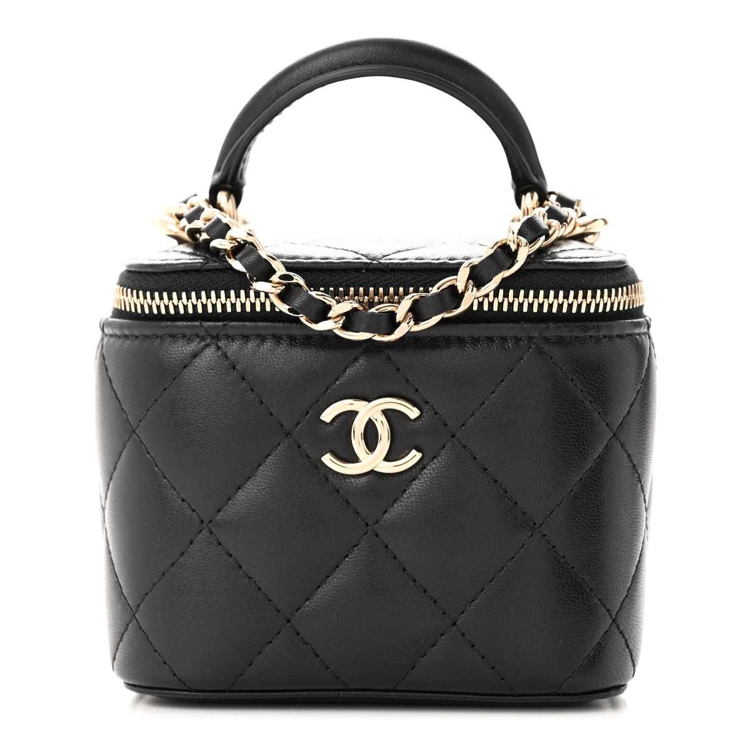 Chanel Lambskin Quilted Top Handle Mini Vanity Case With Chain Black 1 of 10