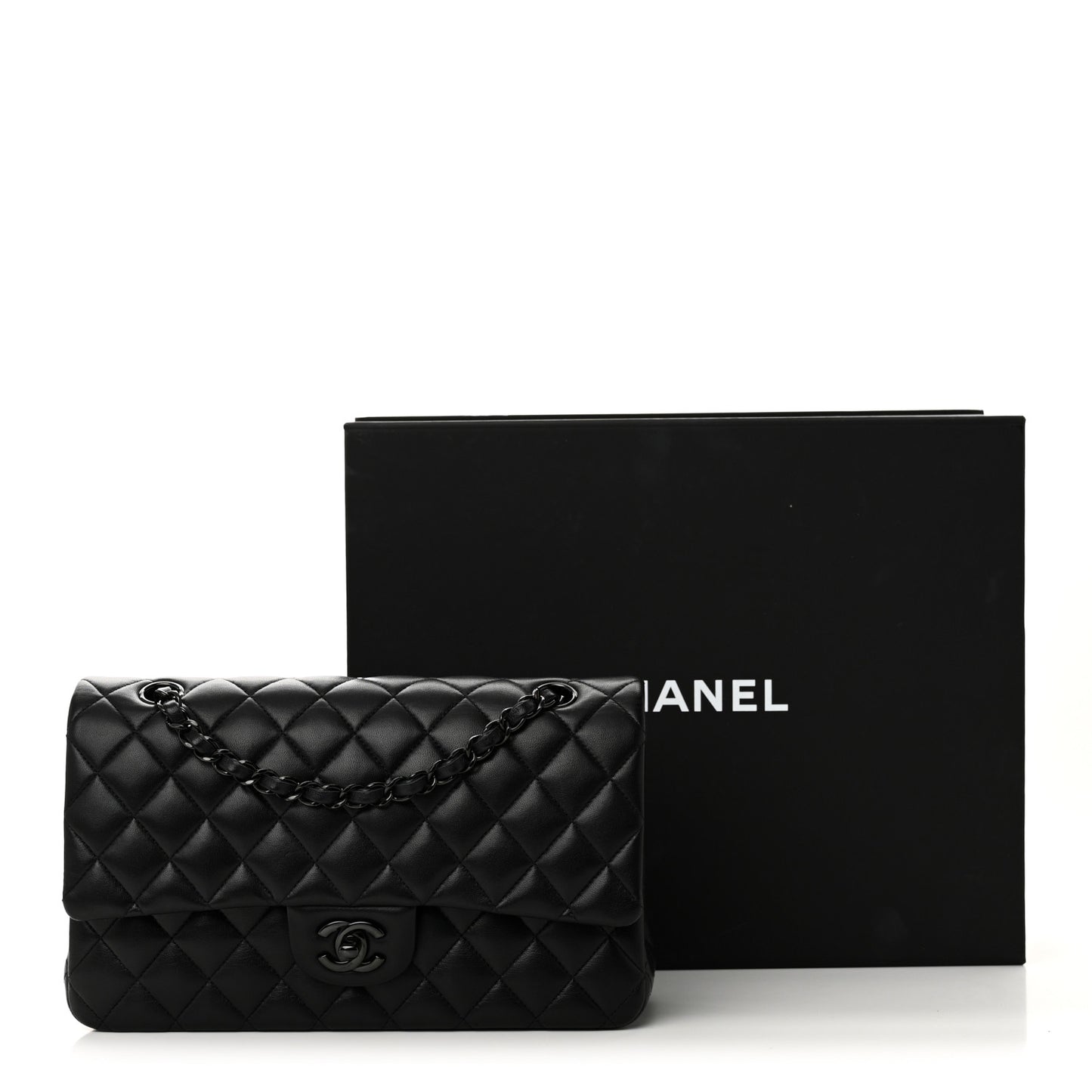 Lambskin Quilted Medium Double Flap So Black