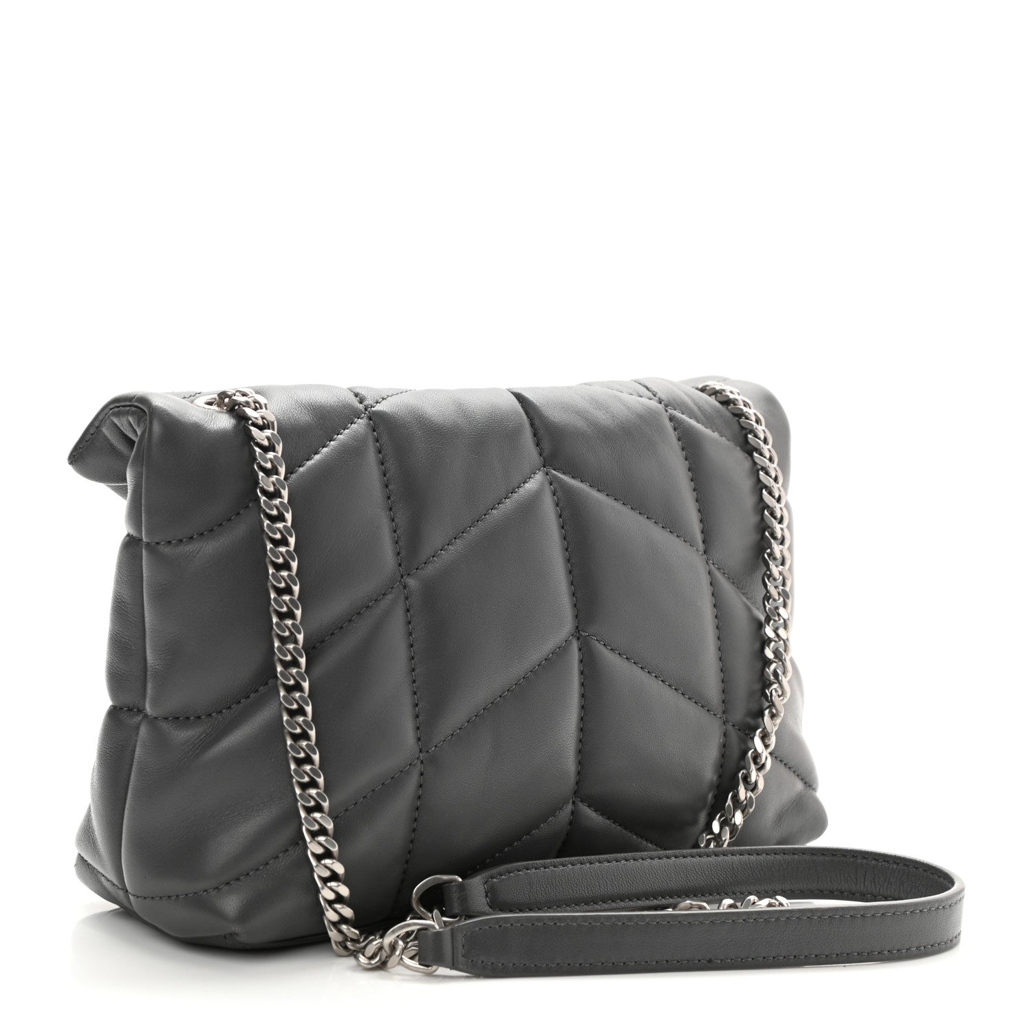 Saint Laurent Lambskin Quilted Toy Loulou Puffer Monogram Chain Satchel Storm 3 of 9