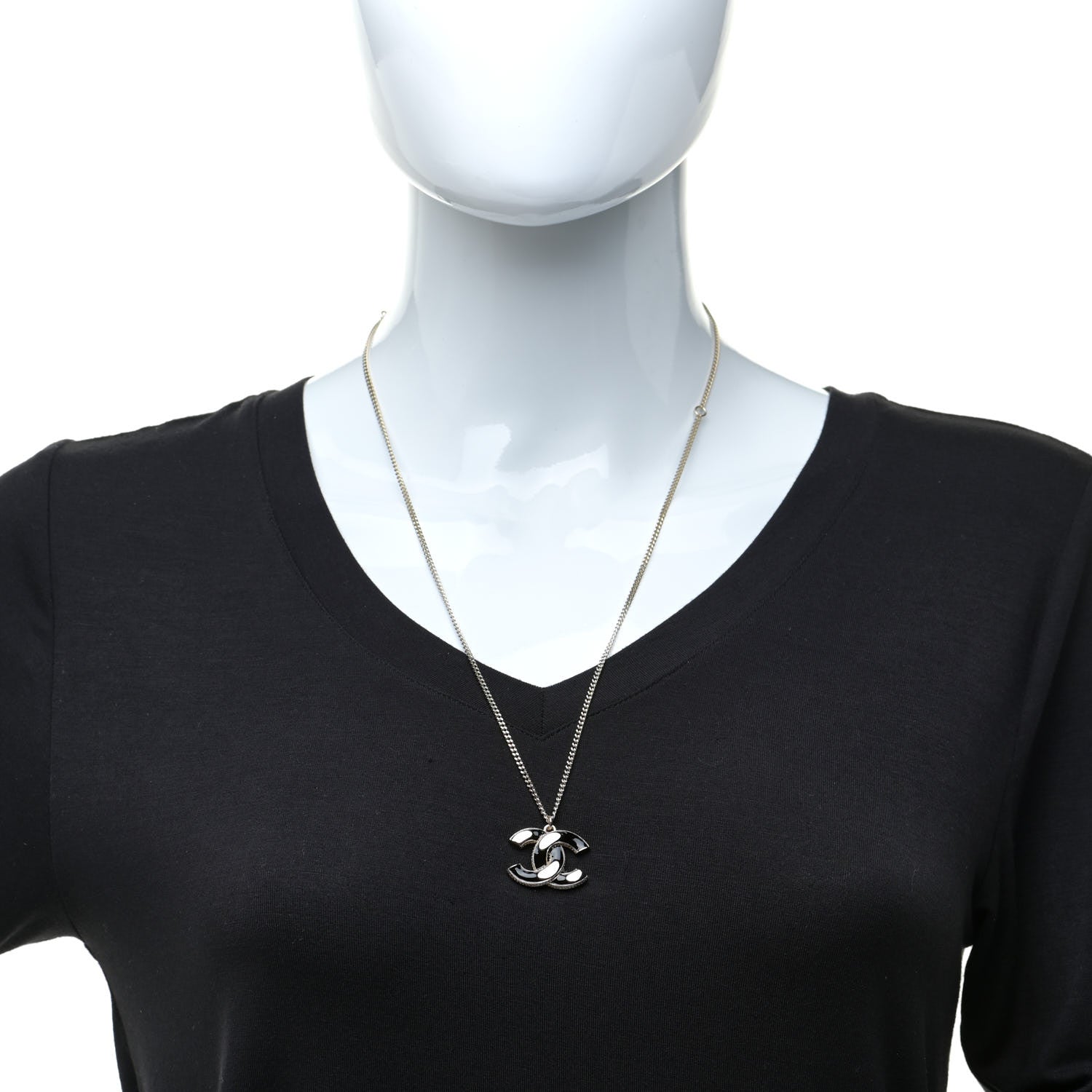 Chanel Enamel CC Pendant Necklace Black Light Gold 2 of 6