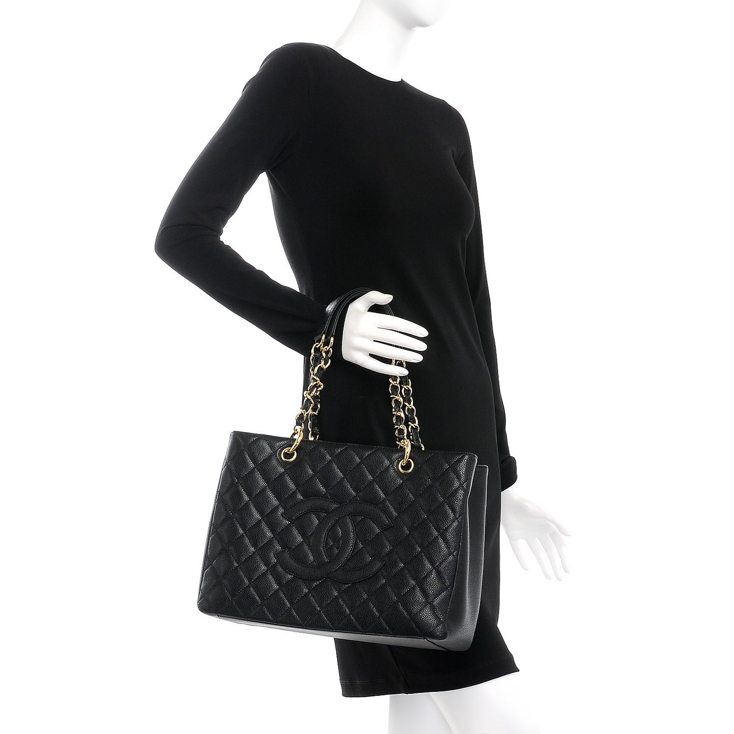 Caviar Quilted Grand Shopping Tote GST Black