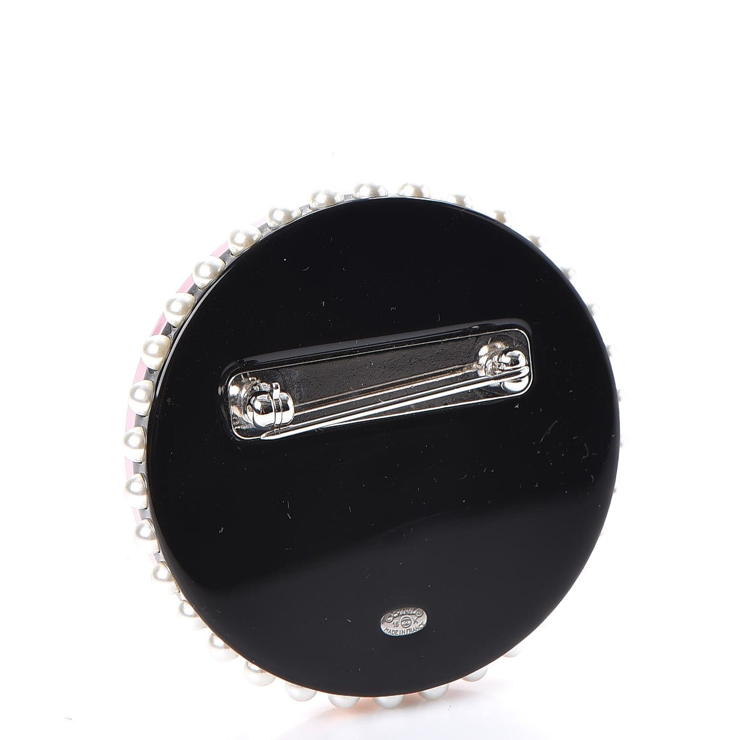 Metal Resin Pearl Emoji Brooch Silver Pink