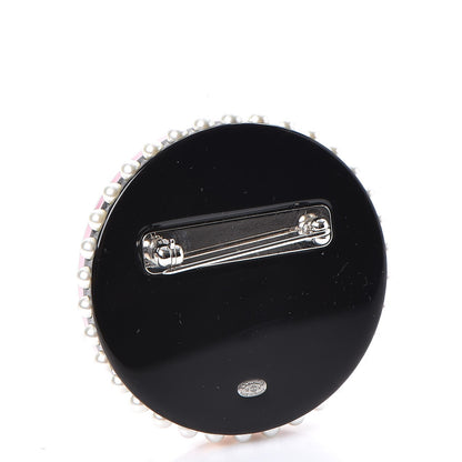 Chanel Metal Resin Pearl Emoji Brooch Silver Pink 3 of 5