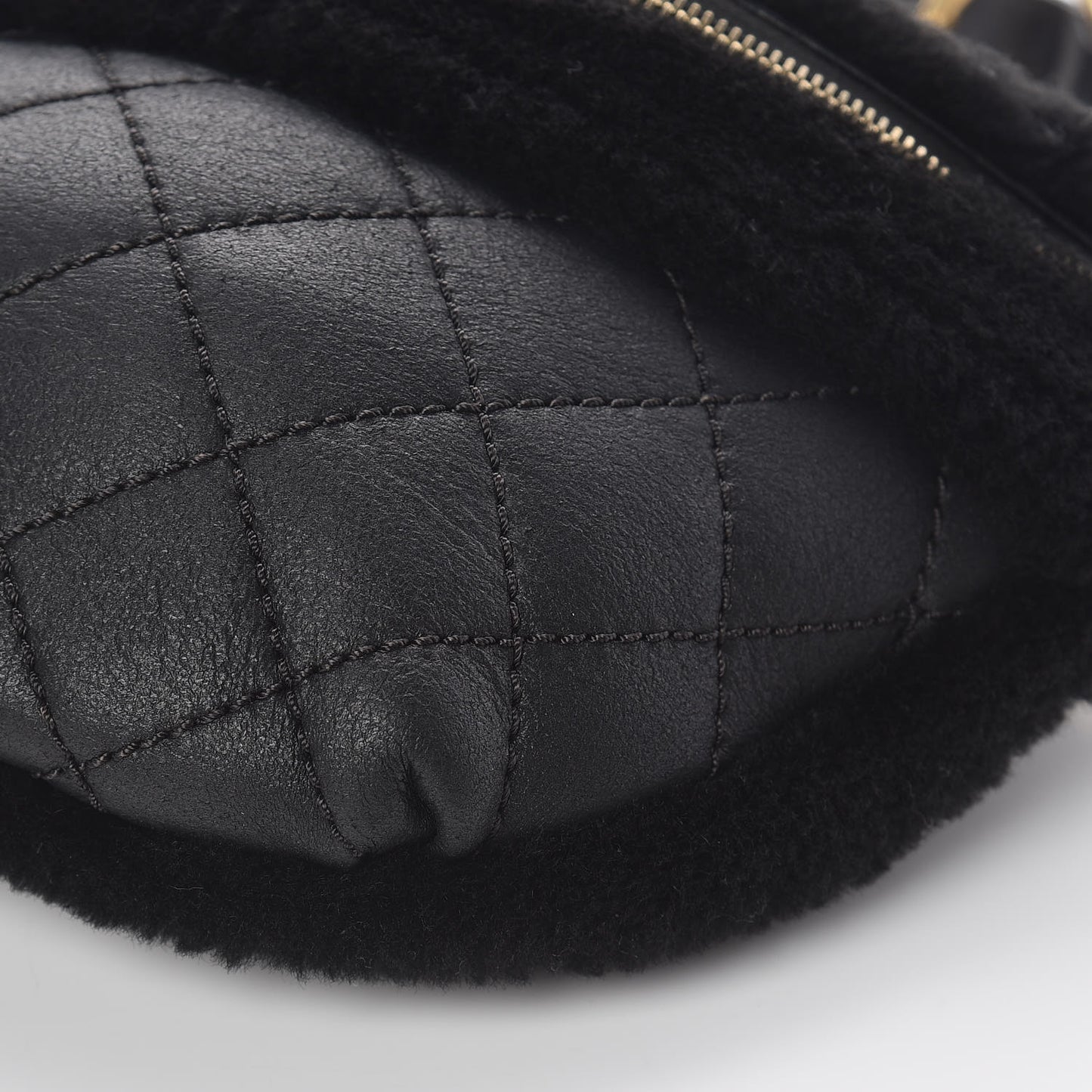 Calfskin Fur Quilted Waist Bag Fanny Pack Black
