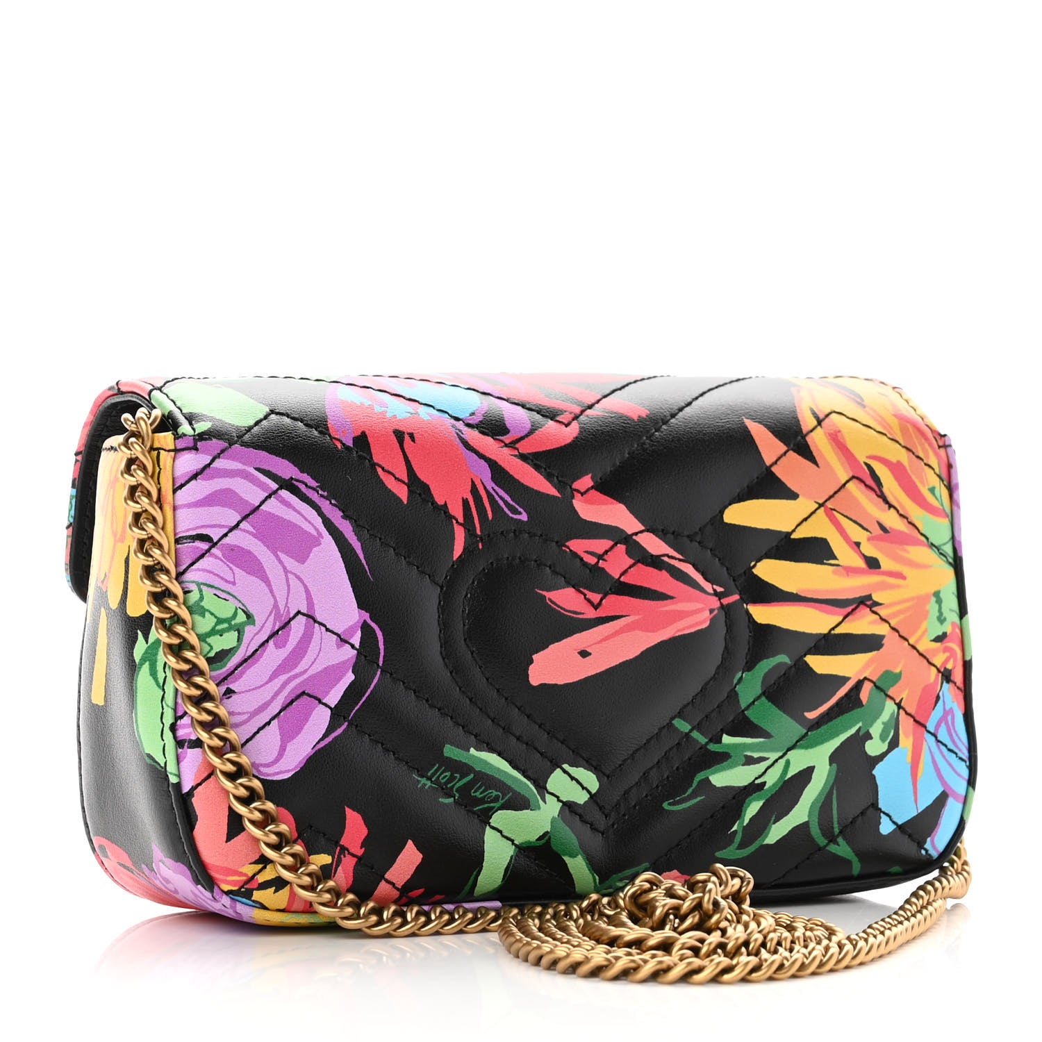 Gucci X KEN SCOTT Calfskin Matelasse Floral Print Super Mini GG Marmont Shoulder Bag Black 3 of 9