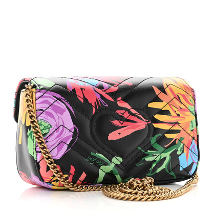 Gucci X KEN SCOTT Calfskin Matelasse Floral Print Super Mini GG Marmont Shoulder Bag Black 3 of 9