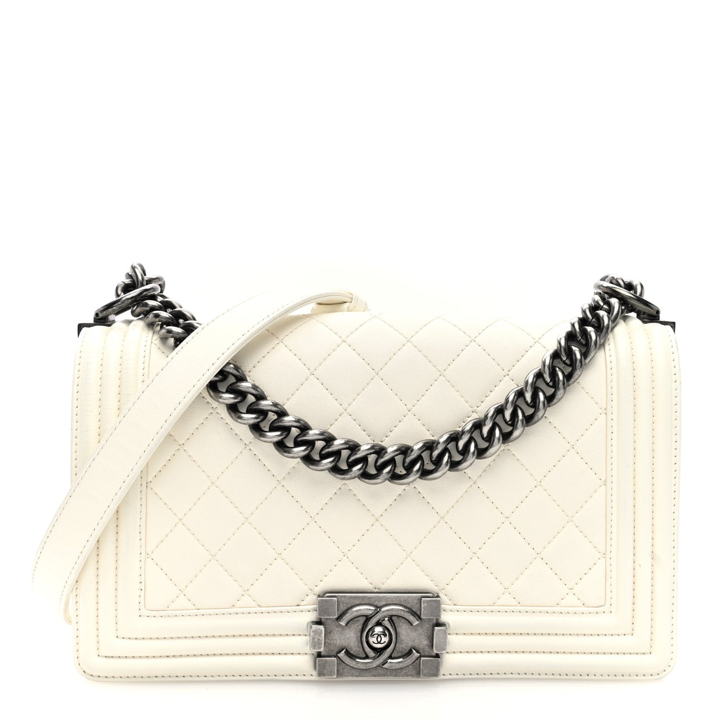 Calfskin Quilted Medium Boy Flap White