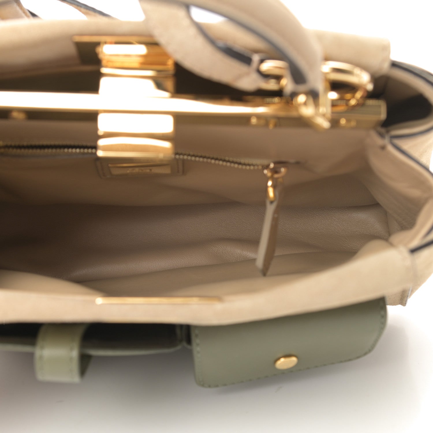 Fendi Suede Shiny Nappa Mini Pocket Peekaboo Iconic Satchel Nude Equatore 6 of 11