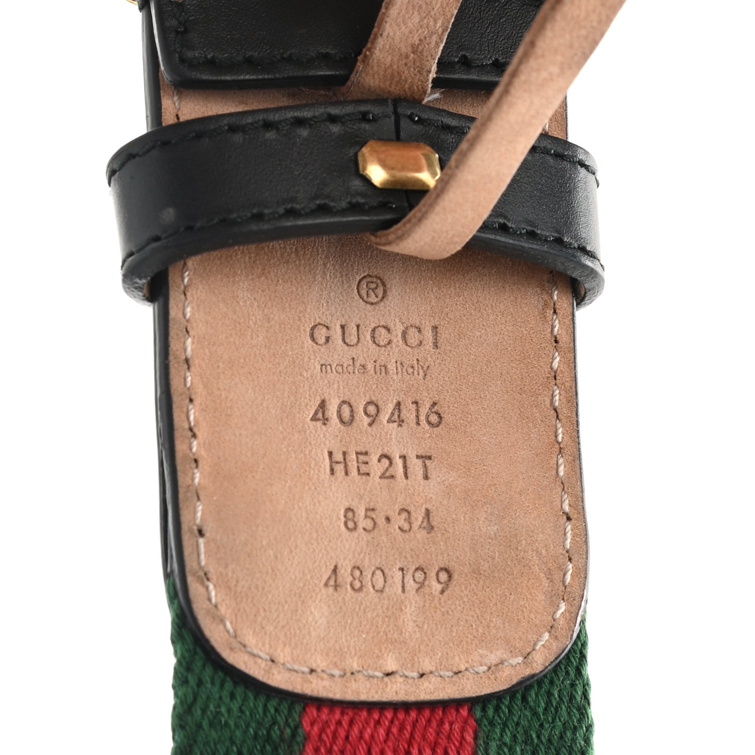 Gucci Nylon Calfskin Double G Web 40mm Belt 85 34 Green Red Black 5 of 8
