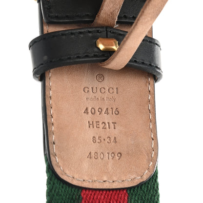 Gucci Nylon Calfskin Double G Web 40mm Belt 85 34 Green Red Black 5 of 8