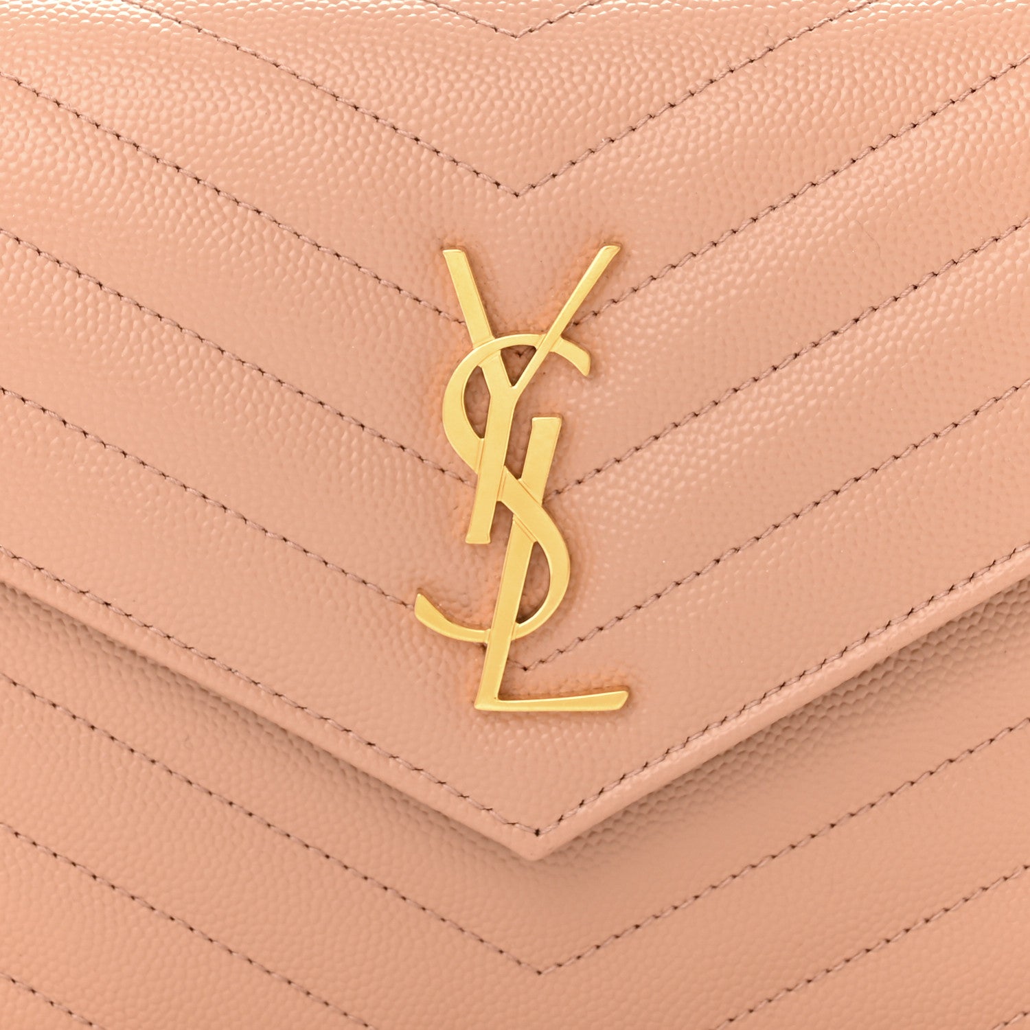 Saint Laurent Grain De Poudre Matelasse Chevron Monogram Envelope Chain Wallet Vintage Peach 7 of 9