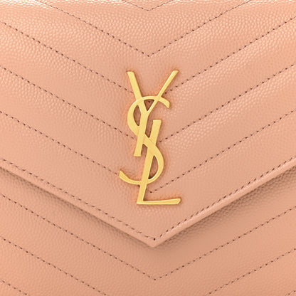 Saint Laurent Grain De Poudre Matelasse Chevron Monogram Envelope Chain Wallet Vintage Peach 7 of 9