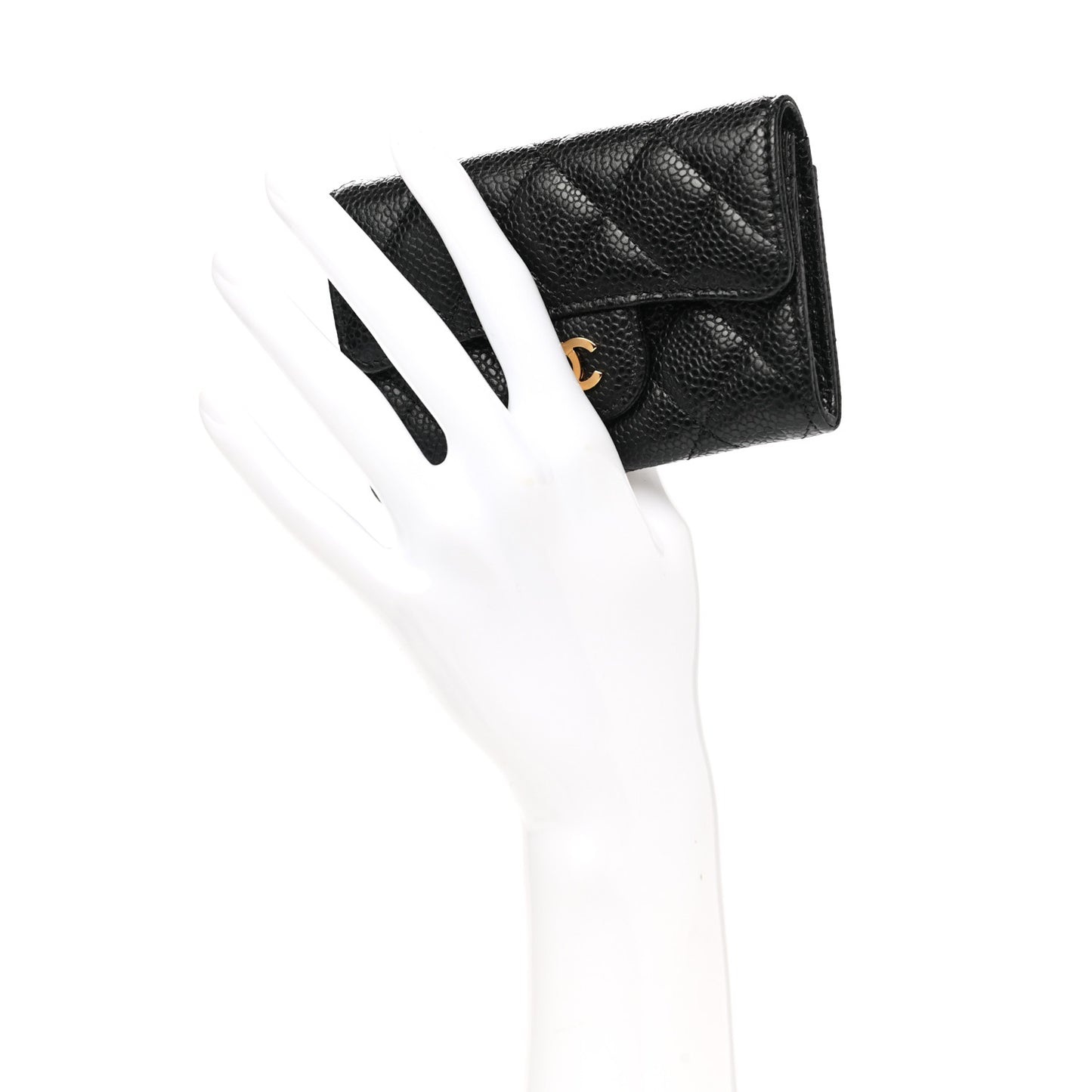 Caviar Quilted Flap Card Holder Wallet Black