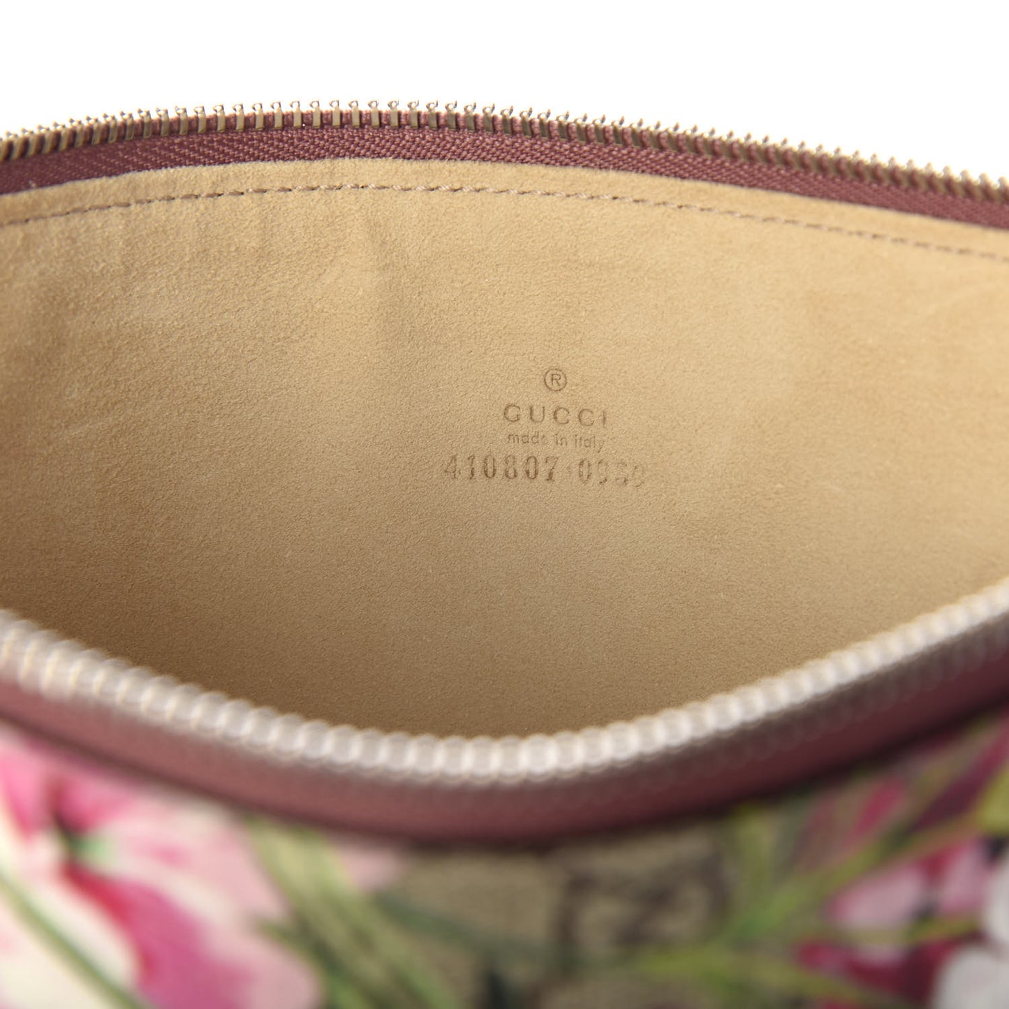 GG Supreme Monogram Blooms Suede Large Zip Pouch Beige Multicolor Dry Rose