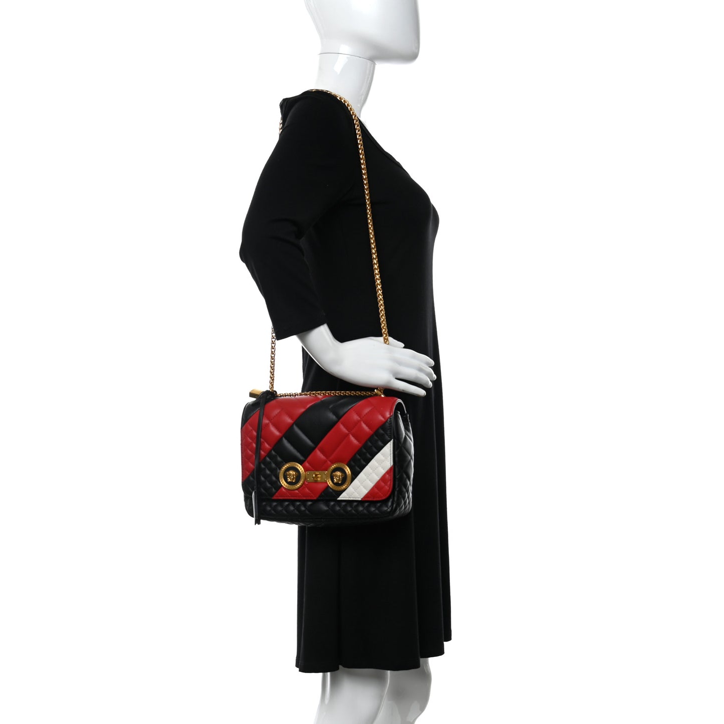 Nappa Quilted Icon Stripe Crossbody Bag Black Red White
