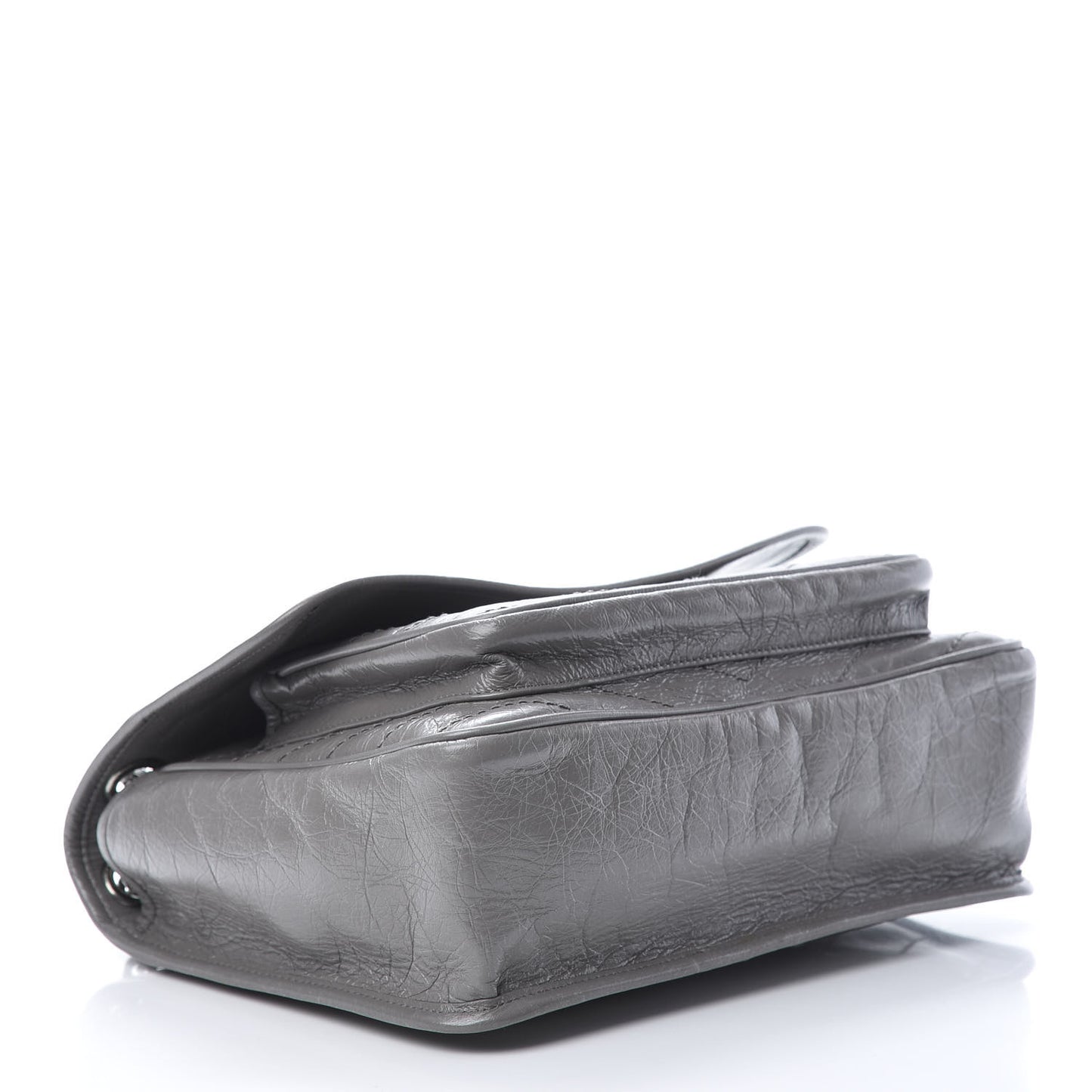 Crinkled Calfskin Matelasse Monogram Medium Niki Chain Satchel Light Gray