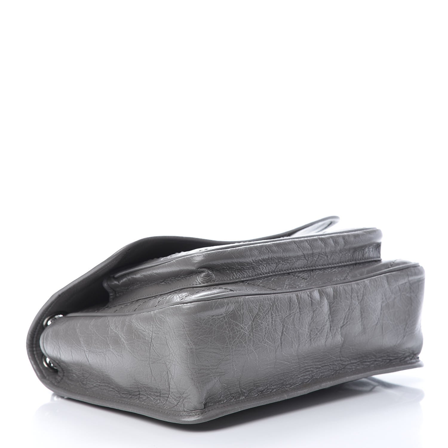 Saint Laurent Crinkled Calfskin Matelasse Monogram Medium Niki Chain Satchel Light Gray 4 of 12