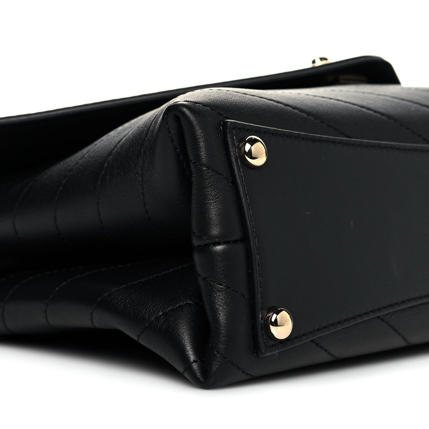 Calfskin Chevron Stitched Medium Coco Flap Bag Black