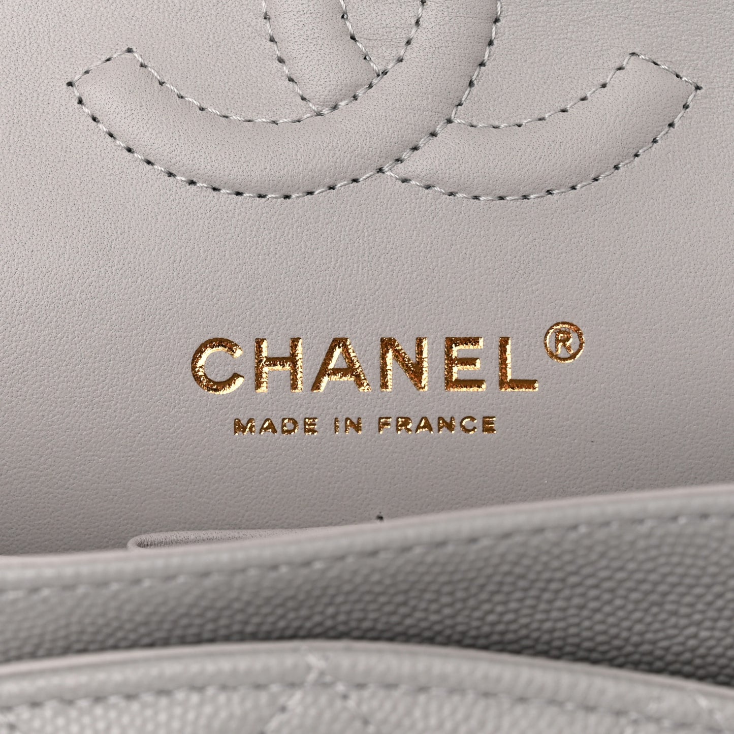 Caviar Quilted Small Double Flap Grey