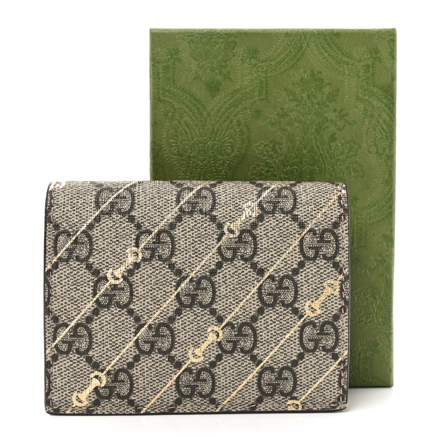 GG Supreme Monogram Calfskin Horsebit Print Card Case Beige Ebony Light Pink