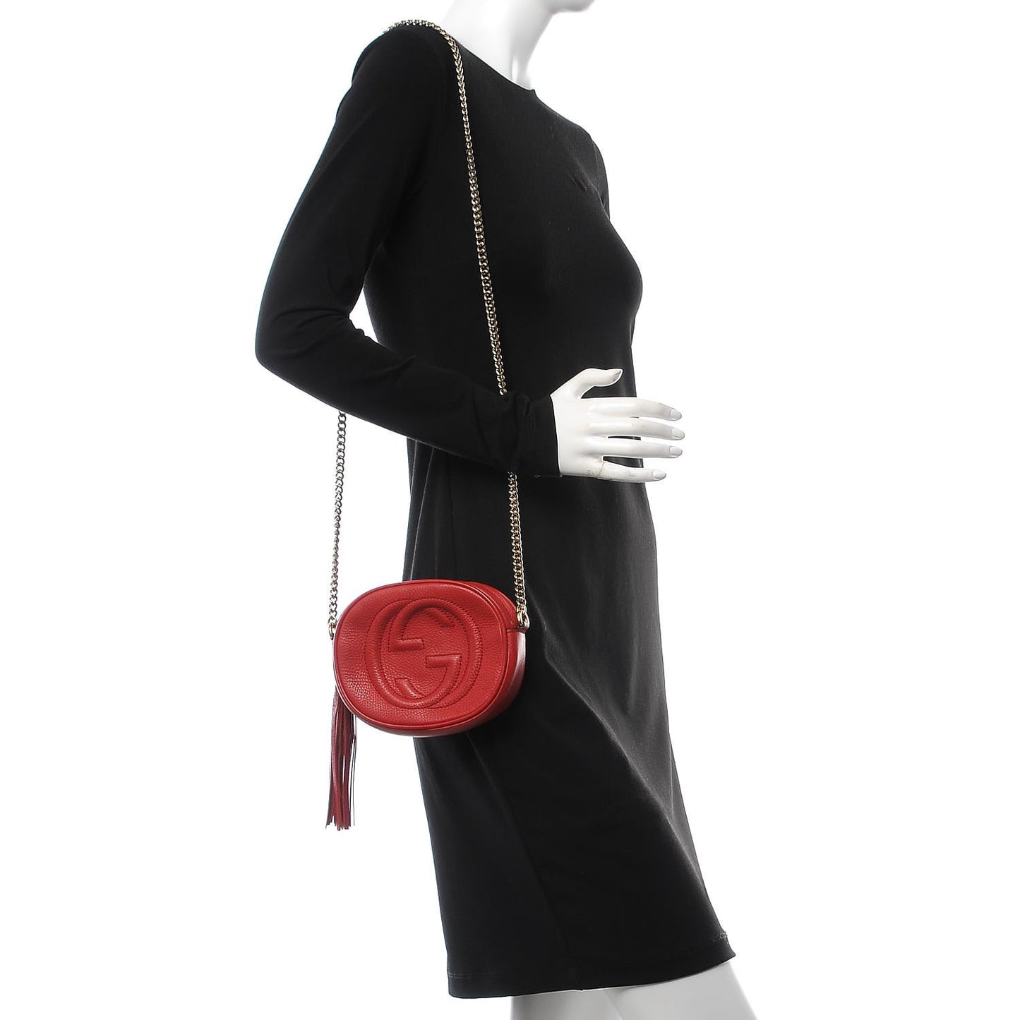Pebbled Calfskin Mini Soho Chain Bag Tabasco Red
