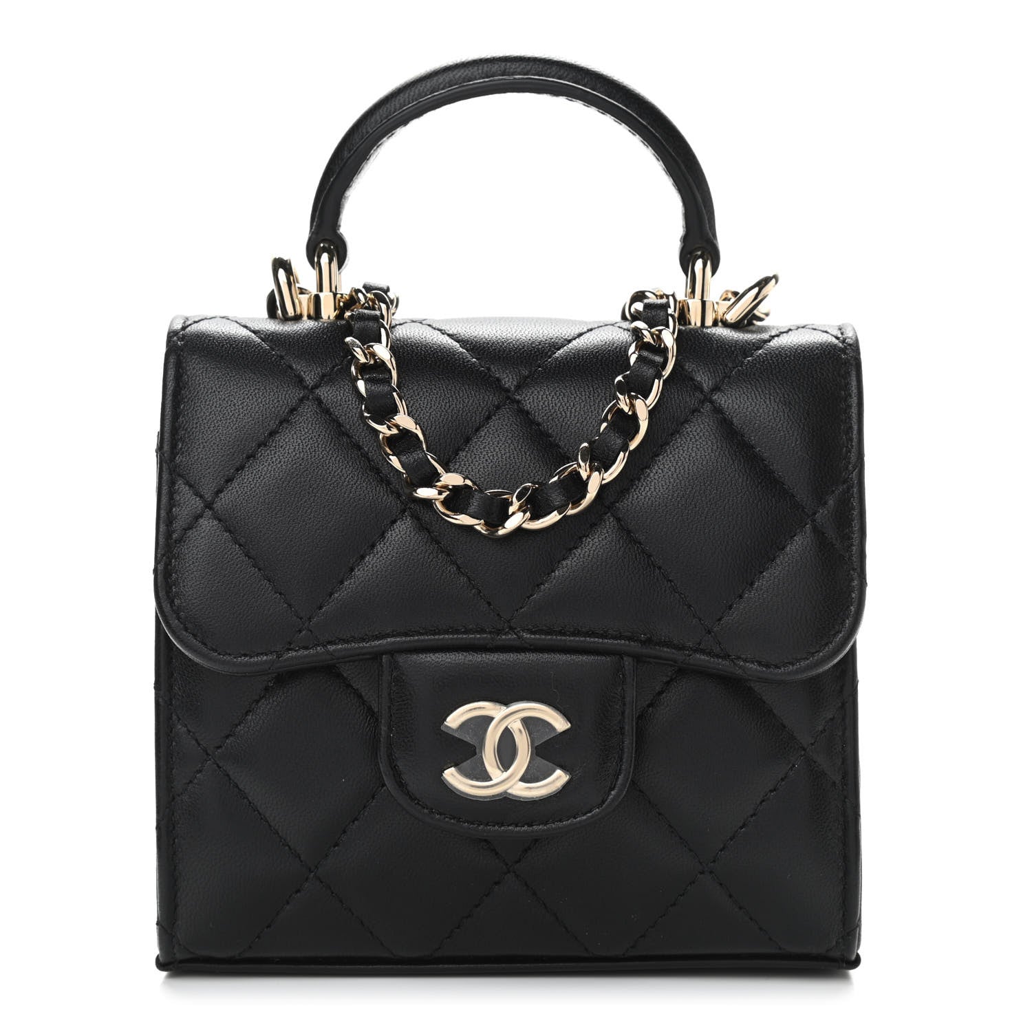 Chanel Lambskin Quilted Top Handle Flap Clutch With Chain Black 1 of 10