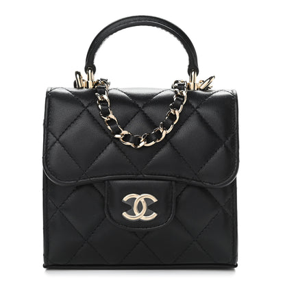 Chanel Lambskin Quilted Top Handle Flap Clutch With Chain Black 1 of 10