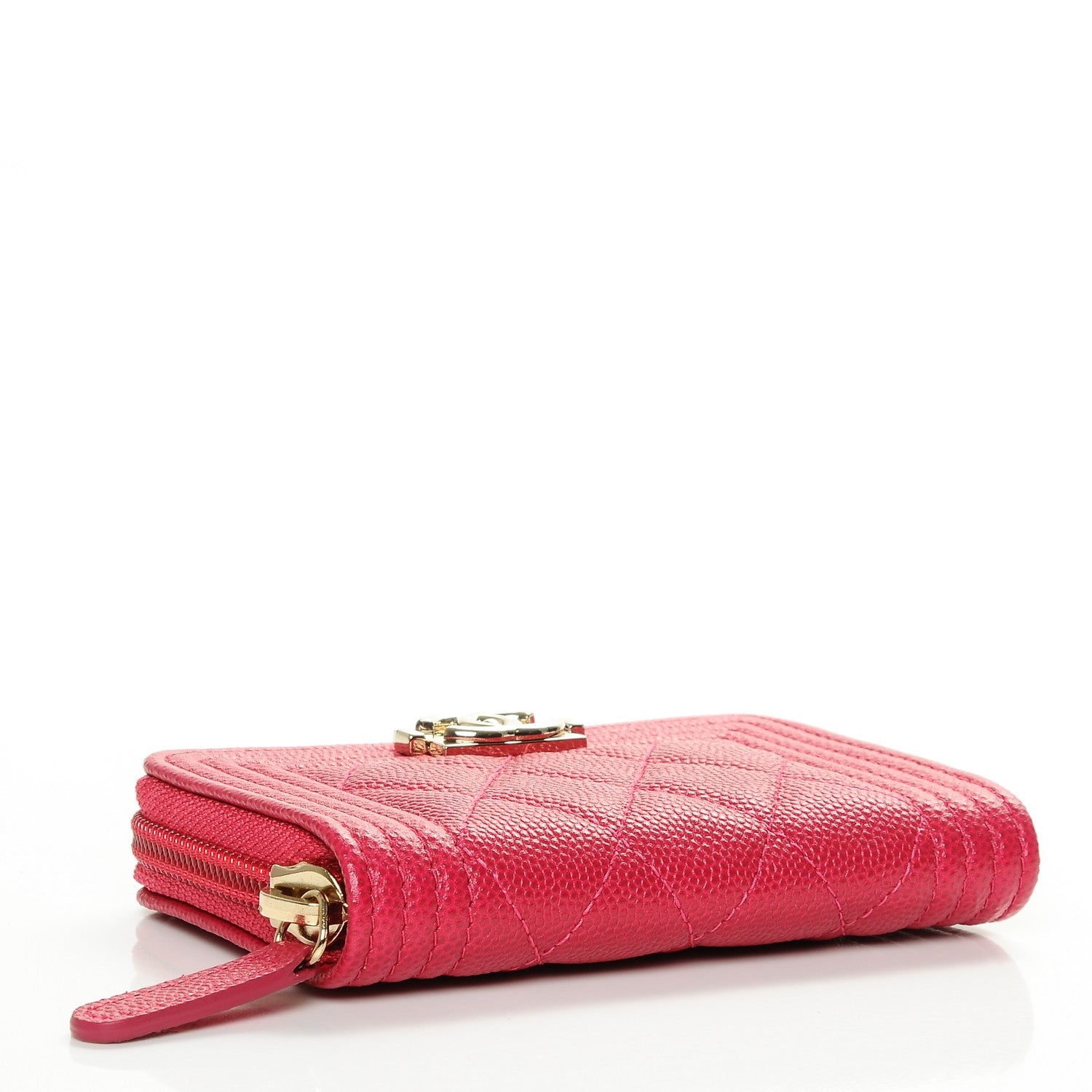 Chanel Caviar Quilted Boy Zip Around Coin Purse Wallet Fuchsia 4 of 7