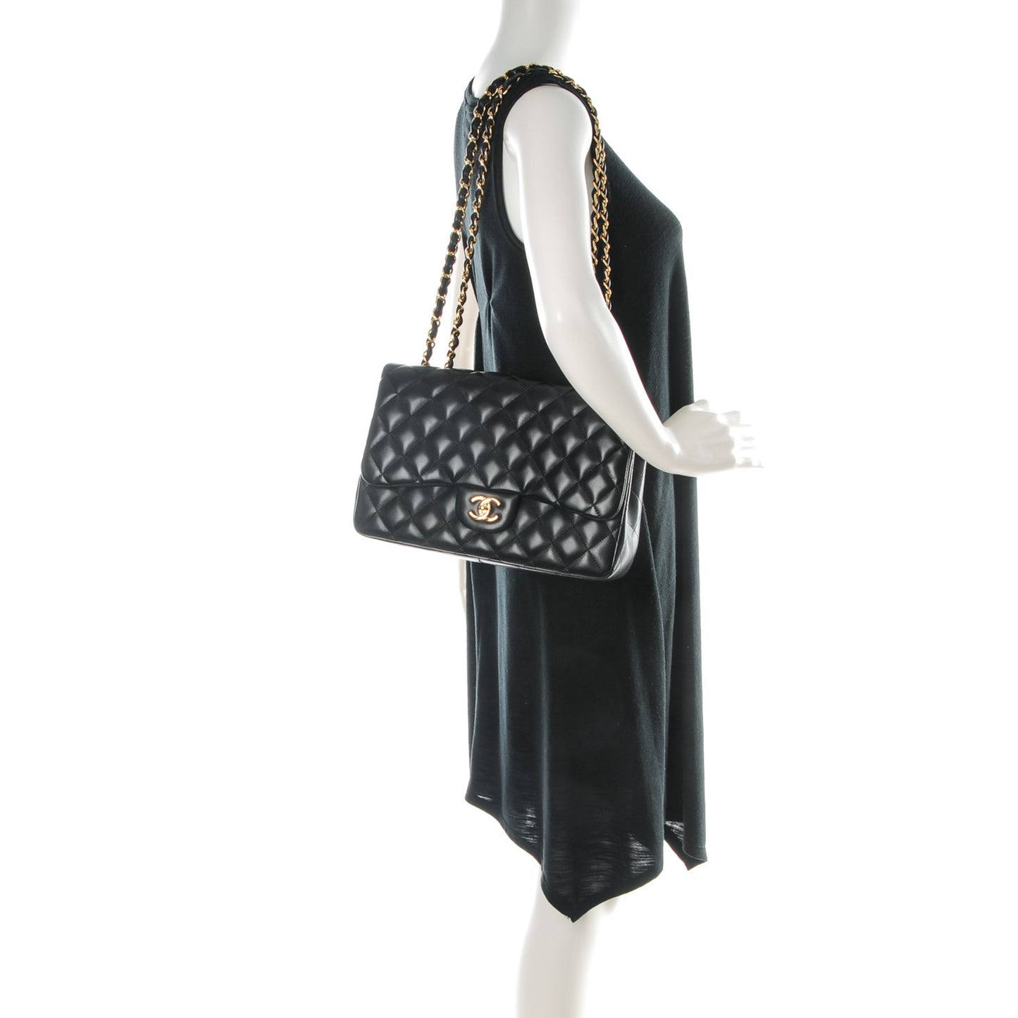 Lambskin Quilted Jumbo Single Flap Black