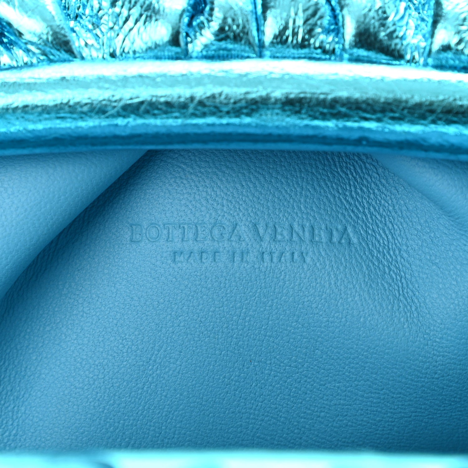 Bottega Veneta Metallic Crushed Calfskin The Mini Pouch Sky Blue 6 of 11