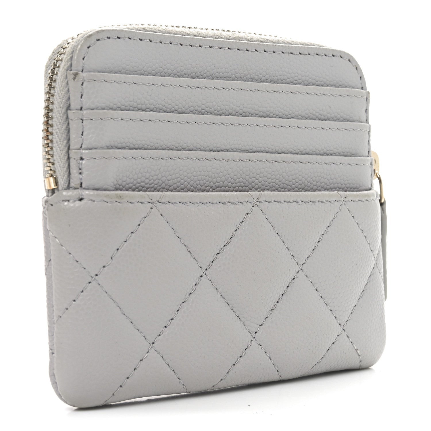 Chanel Caviar Quilted Textured CC Zip Card Holder Wallet  Grey 3 of 9