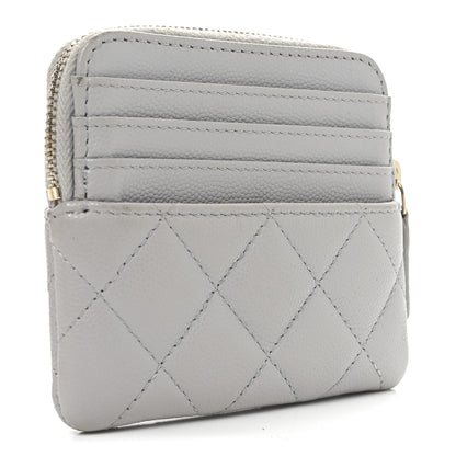 Chanel Caviar Quilted Textured CC Zip Card Holder Wallet  Grey 3 of 9