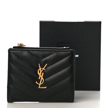 Saint Laurent Grain De Poudre Matelasse Chevron Monogram Zipped Card Case Black 9 of 9
