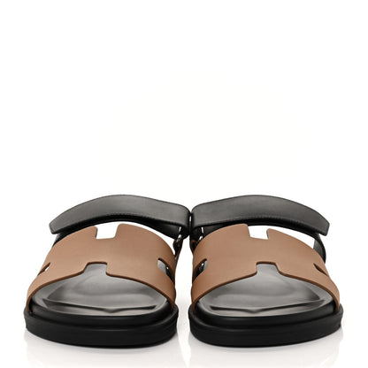 Hermes Calfskin Mens Chypre Sandals 42 Naturel Safari Black 2 of 10